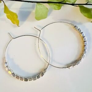 Anthropologie Silver Beaded Hoop Earrings